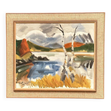 Original Mid Century Swedish Oil On Canvas – “Landscape With Birches” By Ivar Hjertqvist – Vintage & Framed – 69 × 60 Cm (27.2" × 23.6")
