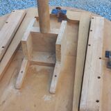 1950s round oak table, 2 heights, central quadripod leg