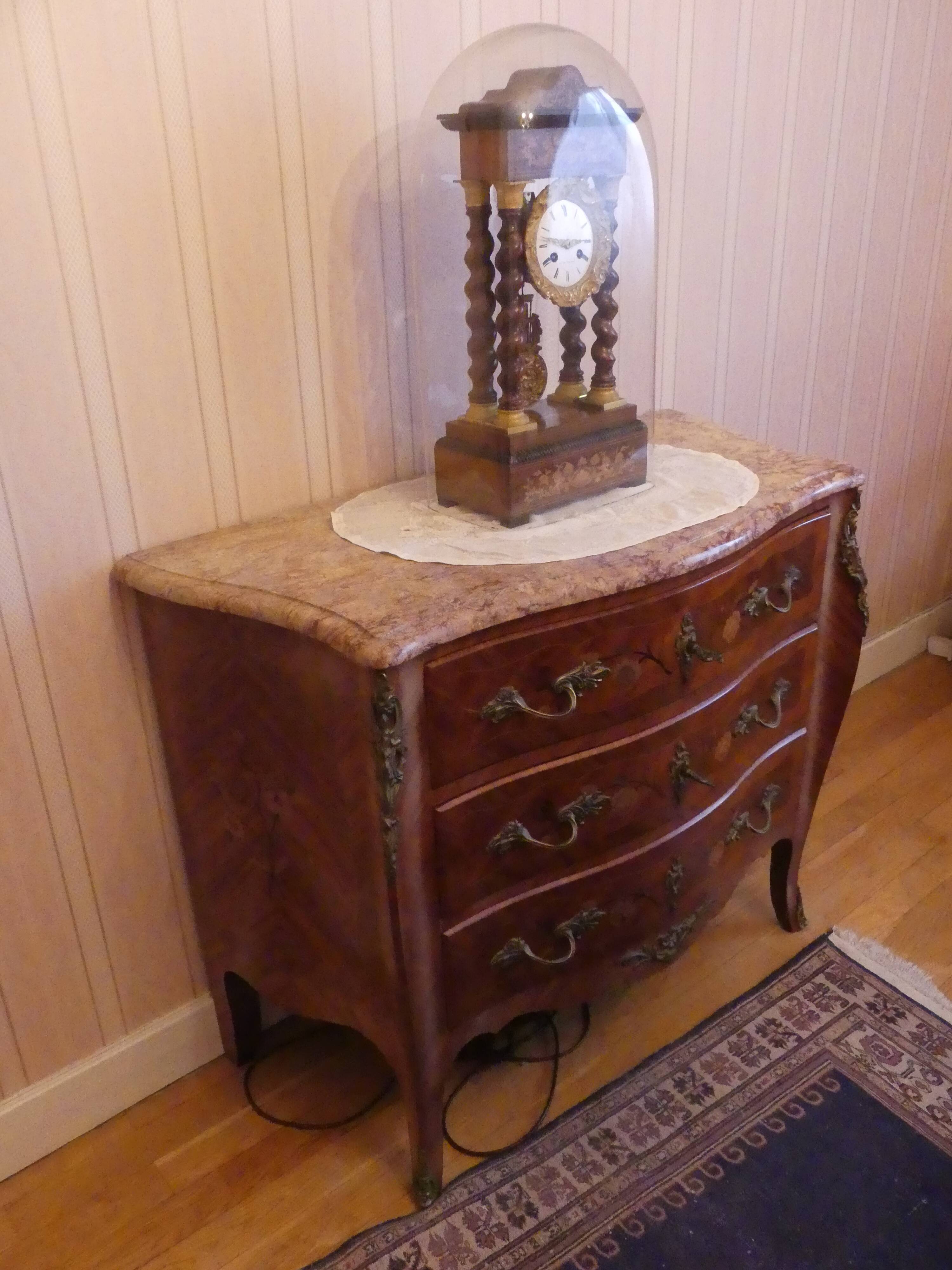 Louis XV style chest of drawers marble and rosewood
