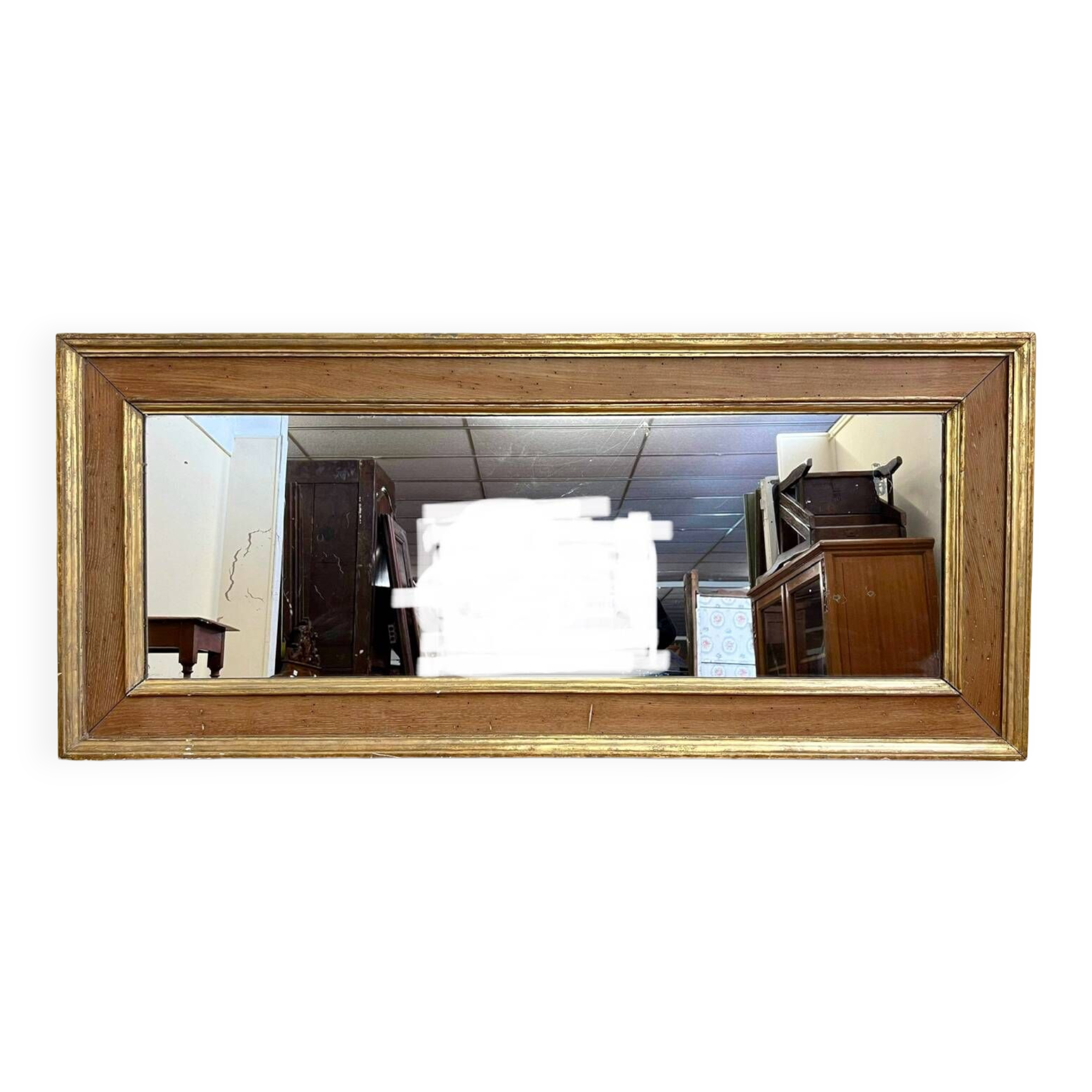 Rectangular mirror in natural wood and gilded wood