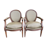 Pair of Louis XVI style medallion convertible armchairs