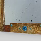 Art Nouveau Mirror in Brass and Glass Inlay, Signed A.H. Villaket, France