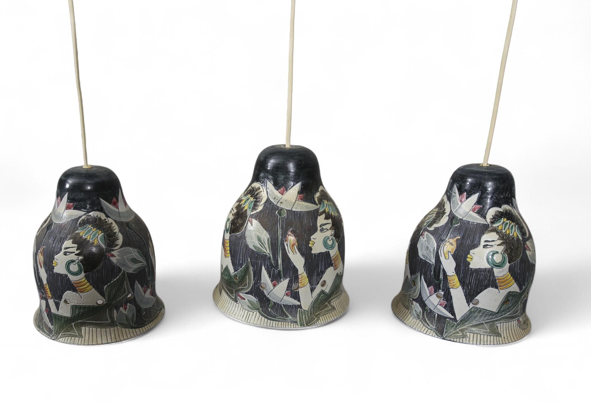Hand-painted ceramic ceiling light Tilgmans, Tilgmans Ceramic Sweden 1960.