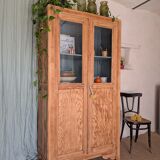 Old glass-fronted wooden library – blue interior