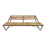 Vintage Industrial Slatted Bench with Original Patina