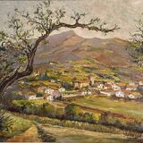 Oil on panel View of a village in the South of France signed A. Adam 1962