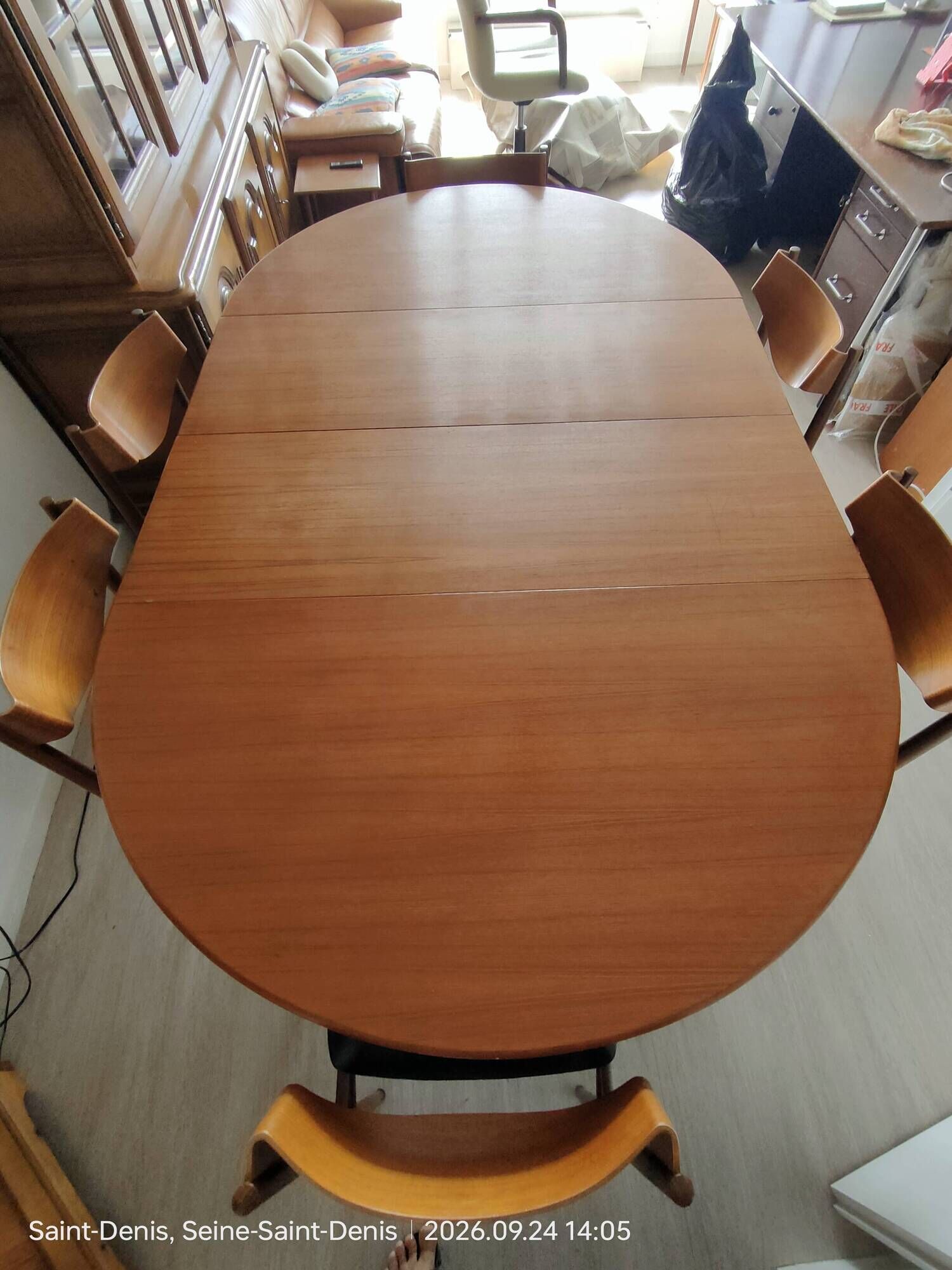 Scandinavian dining table, signed Meubles TV Paris, 1960.