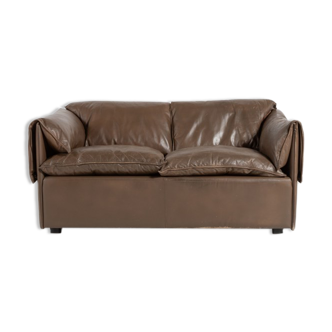 Modern brown leather two-seater sofa by Eilersen