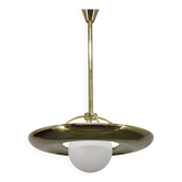 Art Deco brass chandelier with white glass, Czechoslovakia 1930s