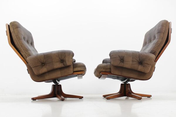Fauteuils scandinaves en cuir 1970s