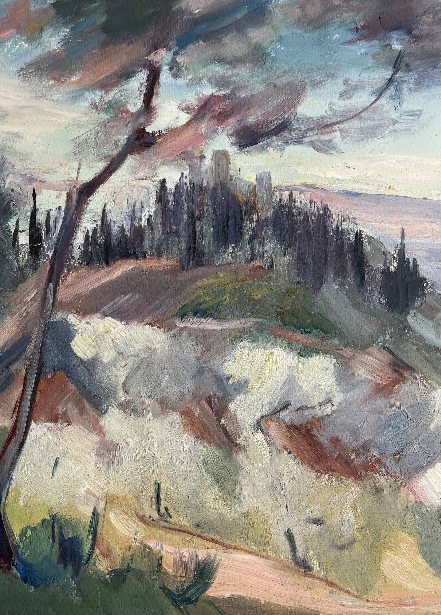 Oil on Canson, landscape located in Italy, signed mid 20th century.
