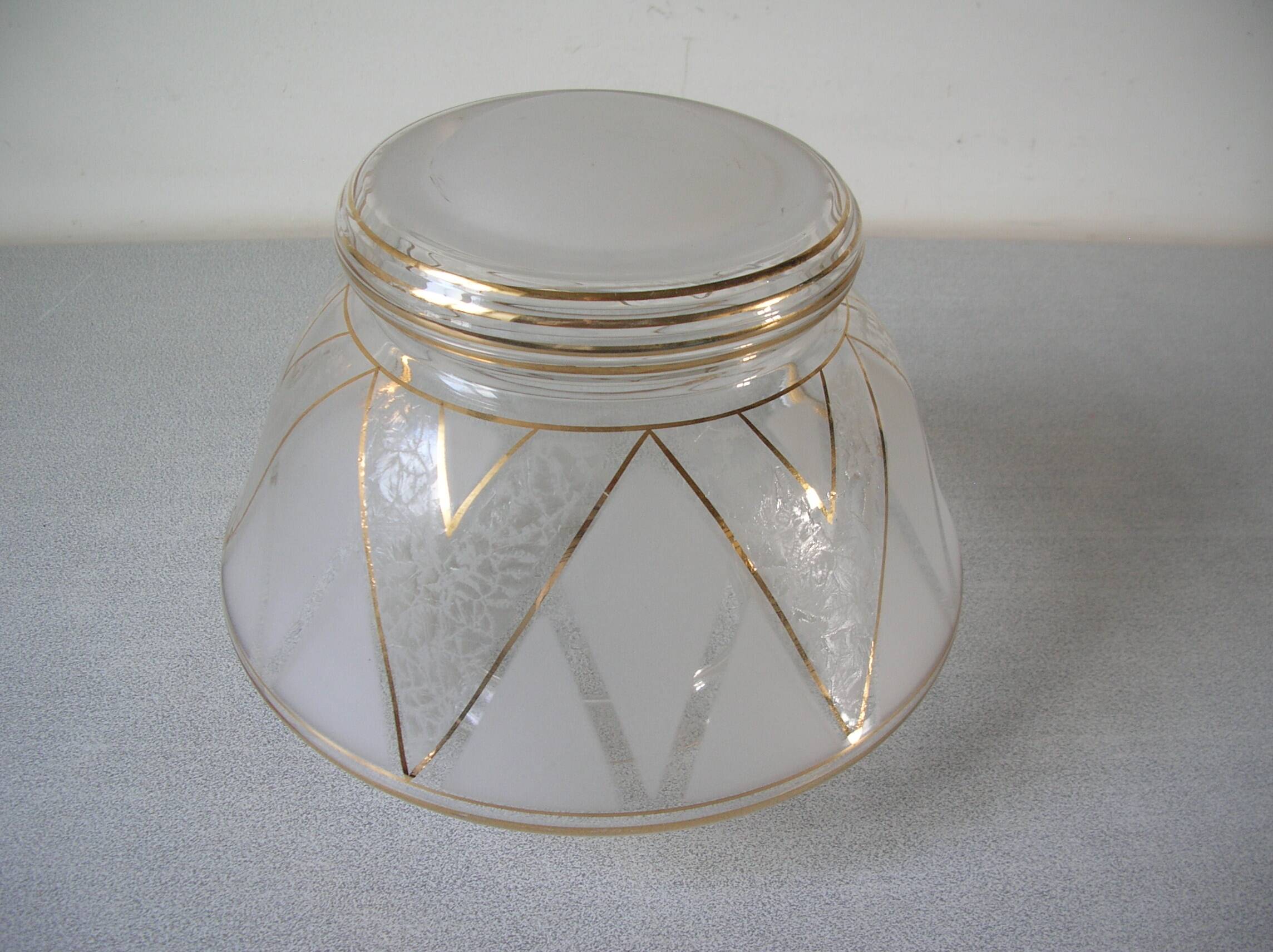 Old 1950s globe lampshade in glass and gilding retro chandelier lighting