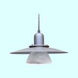 Vintage Metal/Glass Hanging Light | Mid-Century Grey Pendant Lamp With Glass Shade