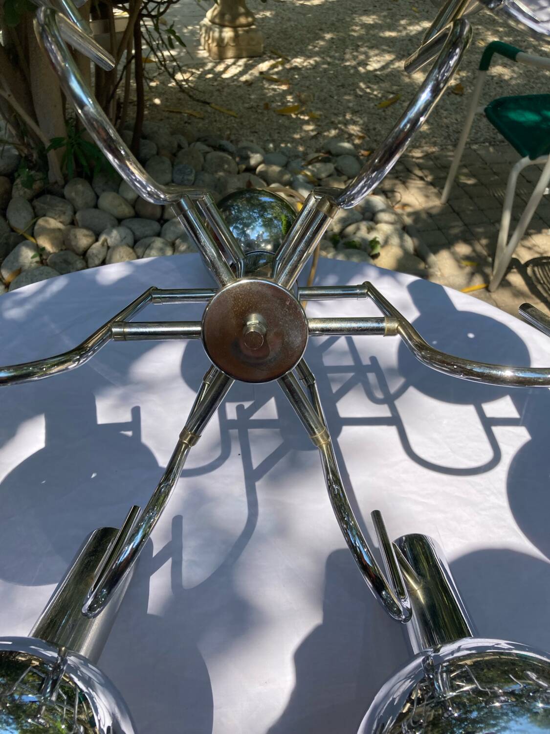 6-lamp vintage 70'S chrome pendant light