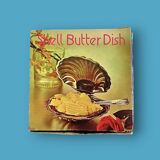 Vintage stainless steel and glass shell butter dish with knife - in its box