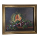 Still life, oil on canvas, melon and grapes.