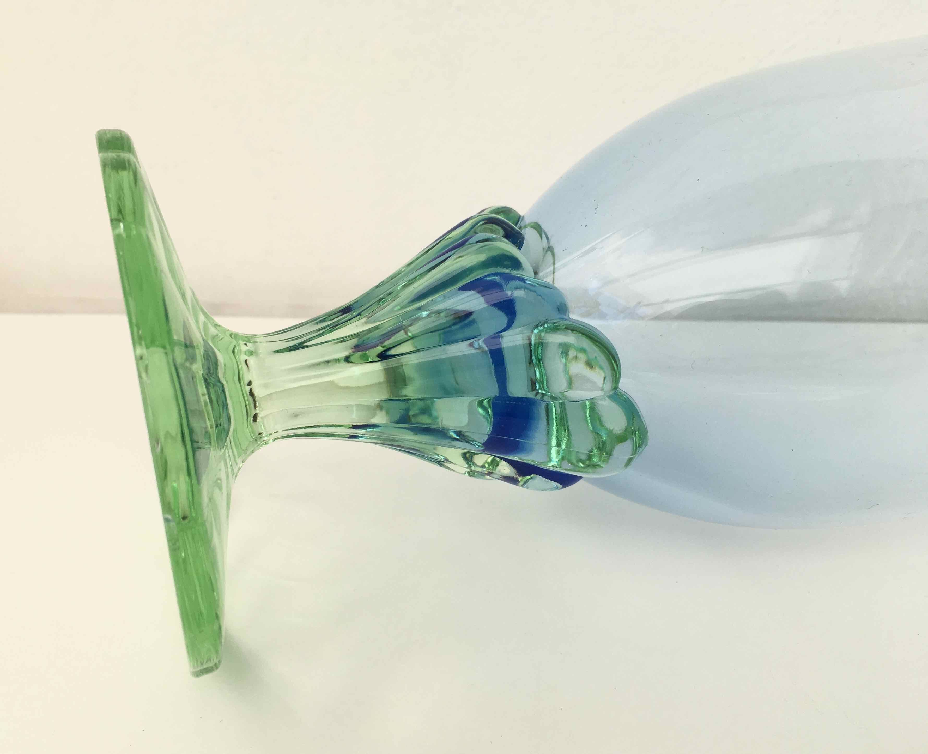 Blue green blown glass vase
