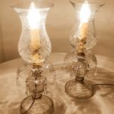 Pair of cut glass table lamps, France, 1950s