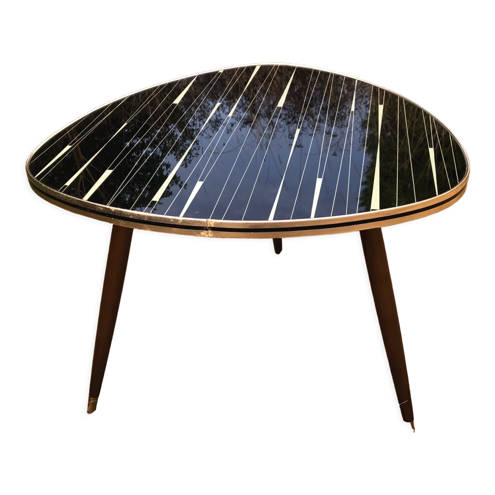 Vintage glass top tripod table 60s