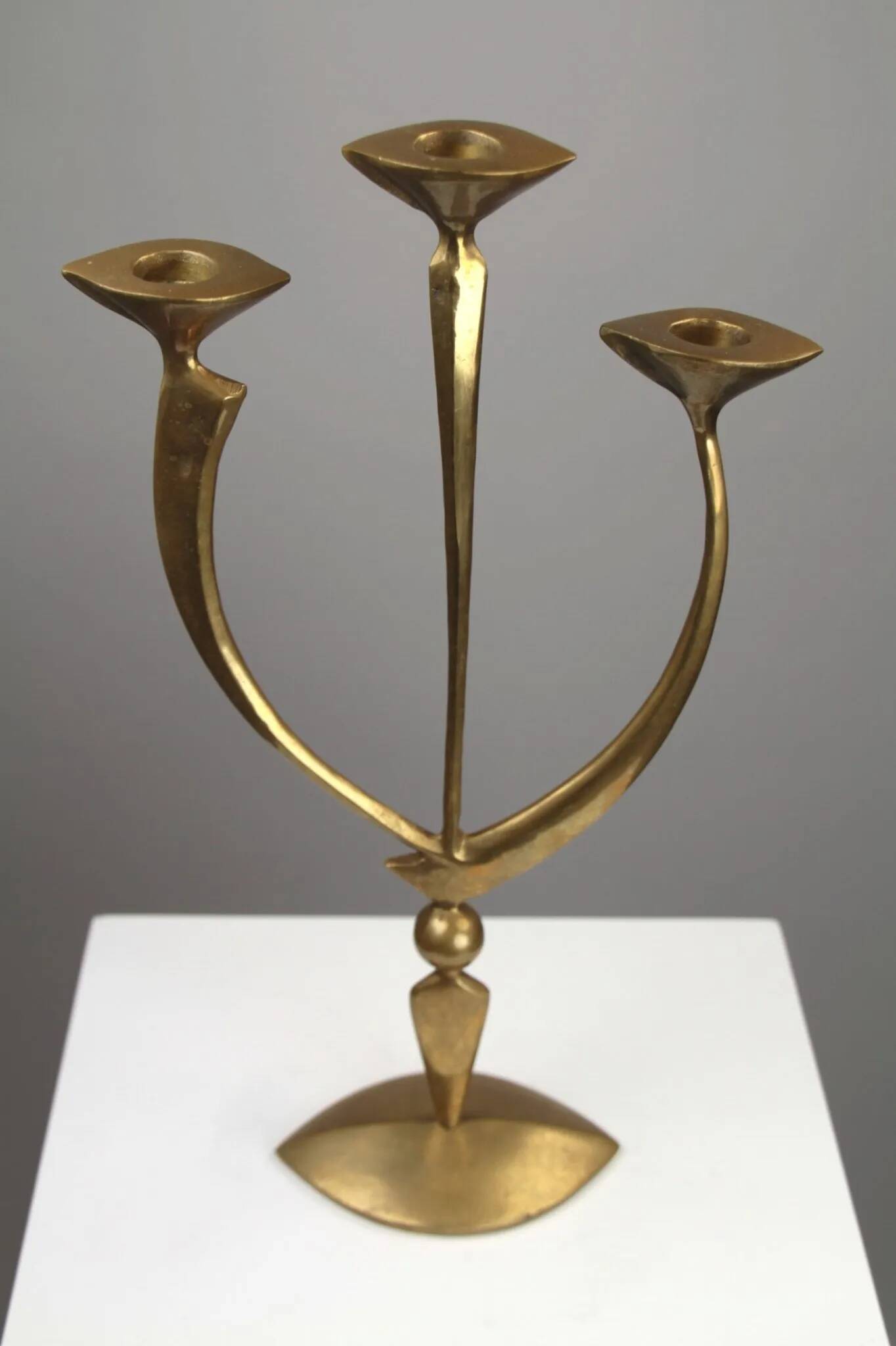 Solid Brass Three-Arm Candelabra — Modernist, 1960s