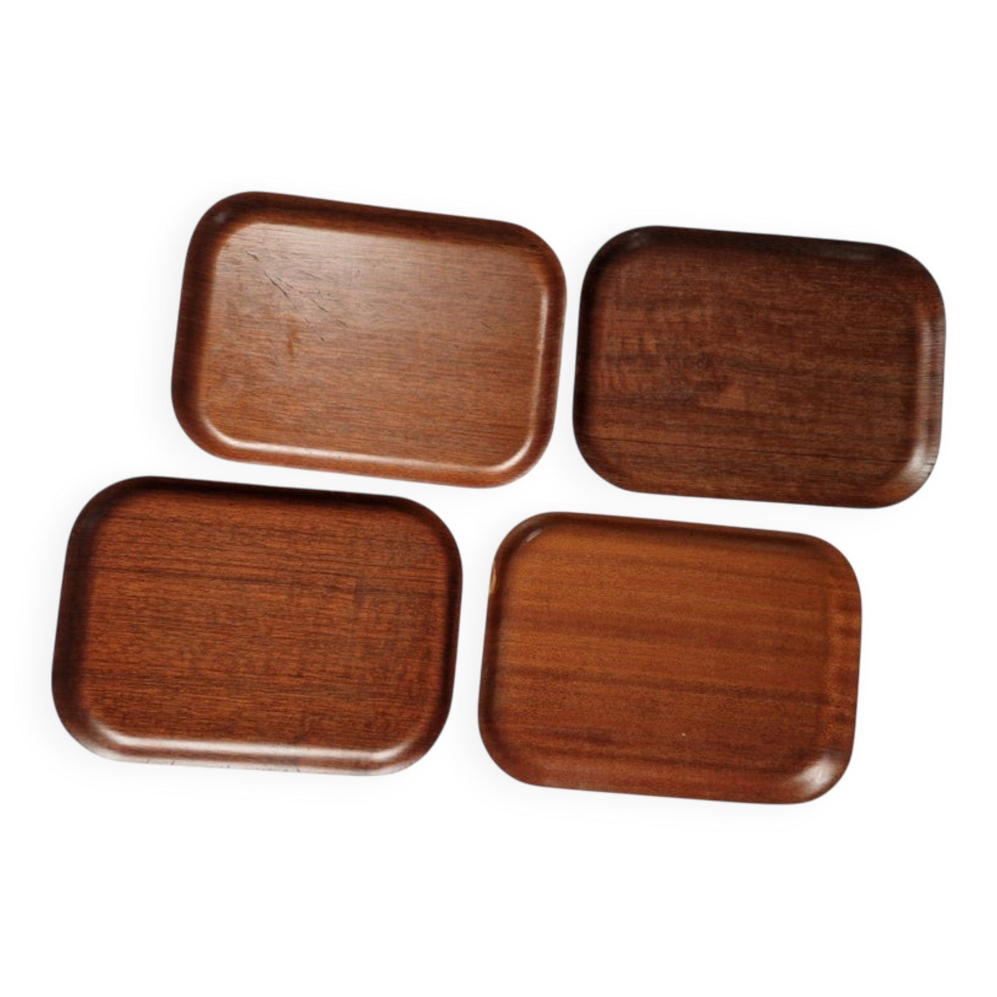 Set of Four Midcentury Serving Teak Trays Backman for Airlines, Finland, 19