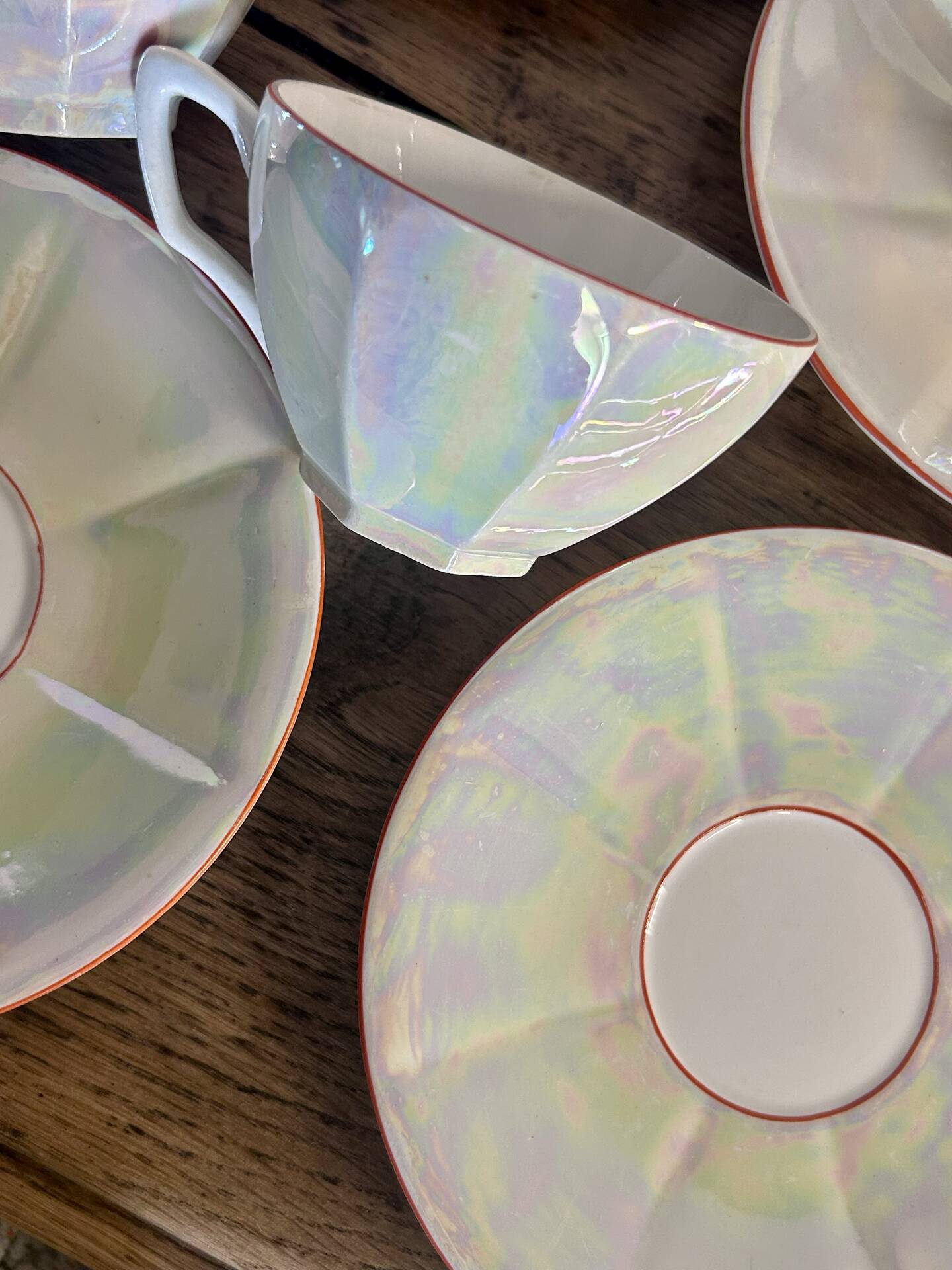 Iridescent vintage coffee service Digoin Sarreguemines