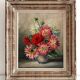 Peinture ancienne tableau huile sur toile fleurs dahlias 