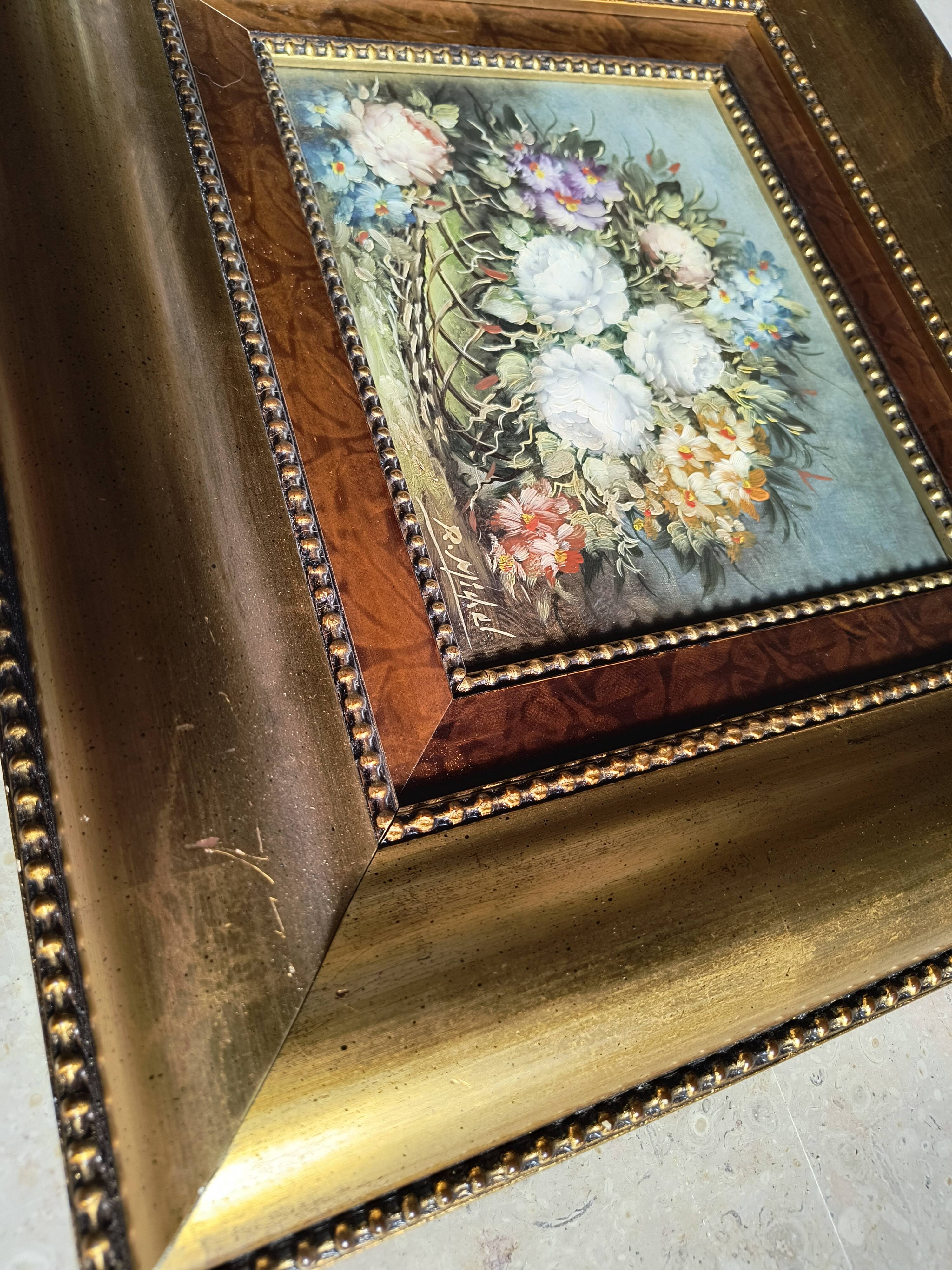 Oil on canvas signed R. Michel - Gilded frame with elm burl.