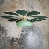 Suspension glass globe and petals in linen and rattan