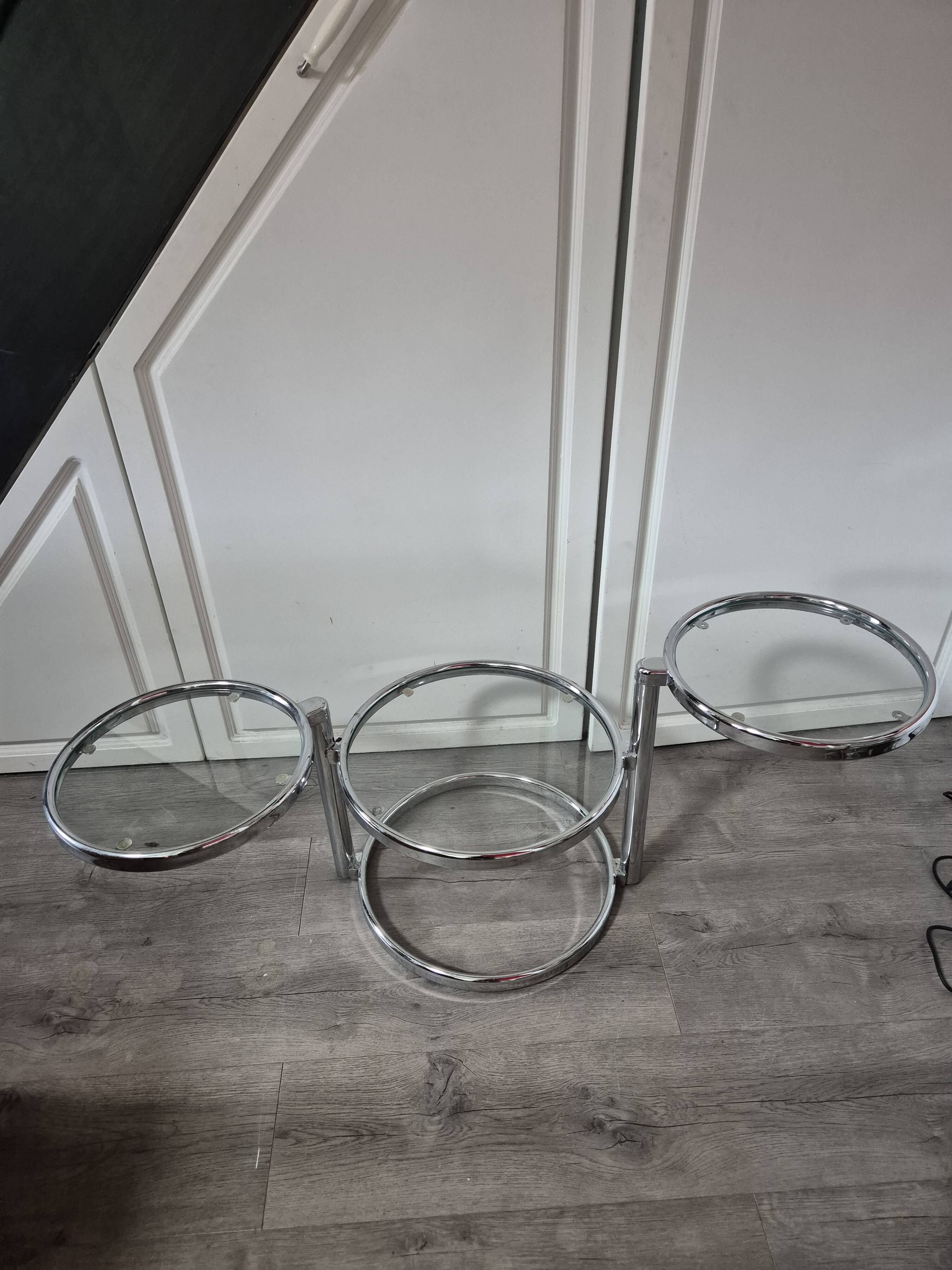 vintage coffee table leitmotiv style design 70 chrome and glass 3 shelves