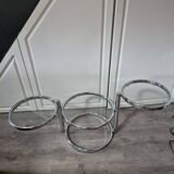 table basse vintage style leitmotiv design 70 chrome et verre 3 plateaux