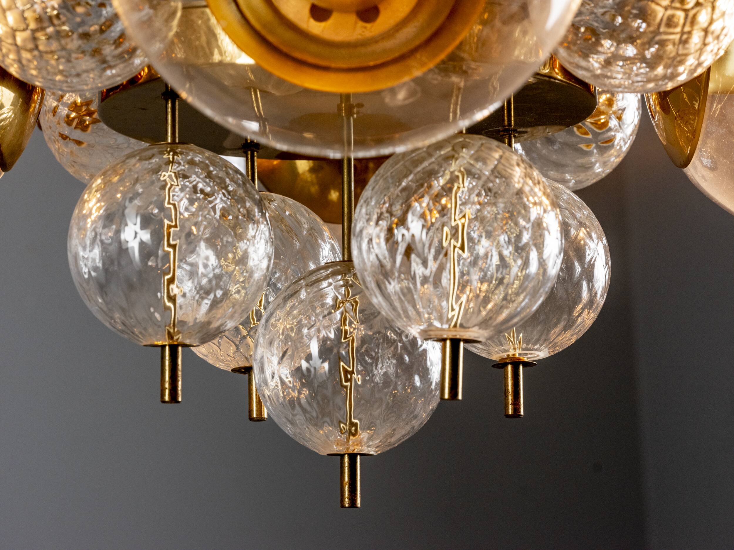 Glass and brass chandelier, Jaroslav Bejvl, 1970s, Czechoslovakia