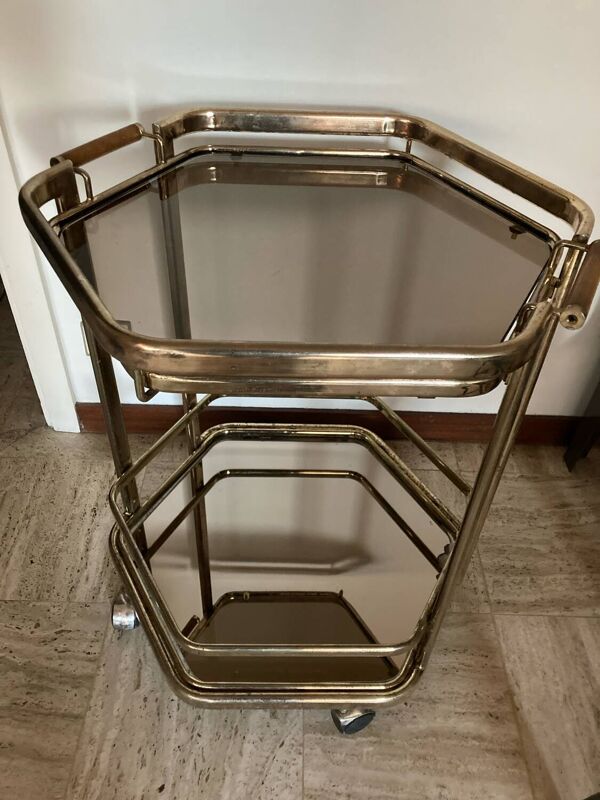 Desserte vintage laiton et verre fumé