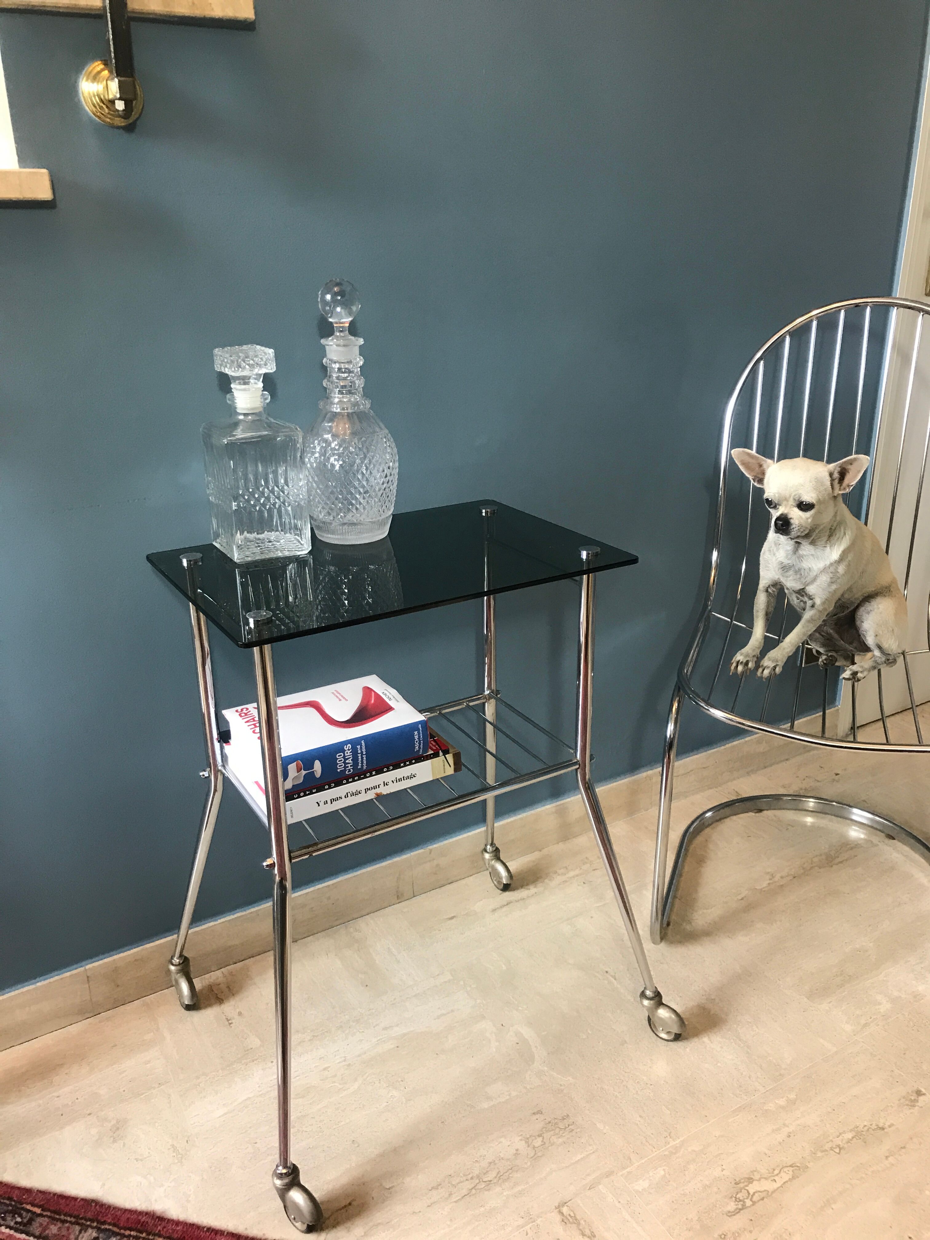 Vintage chrome and smoked glass wheeled dessert