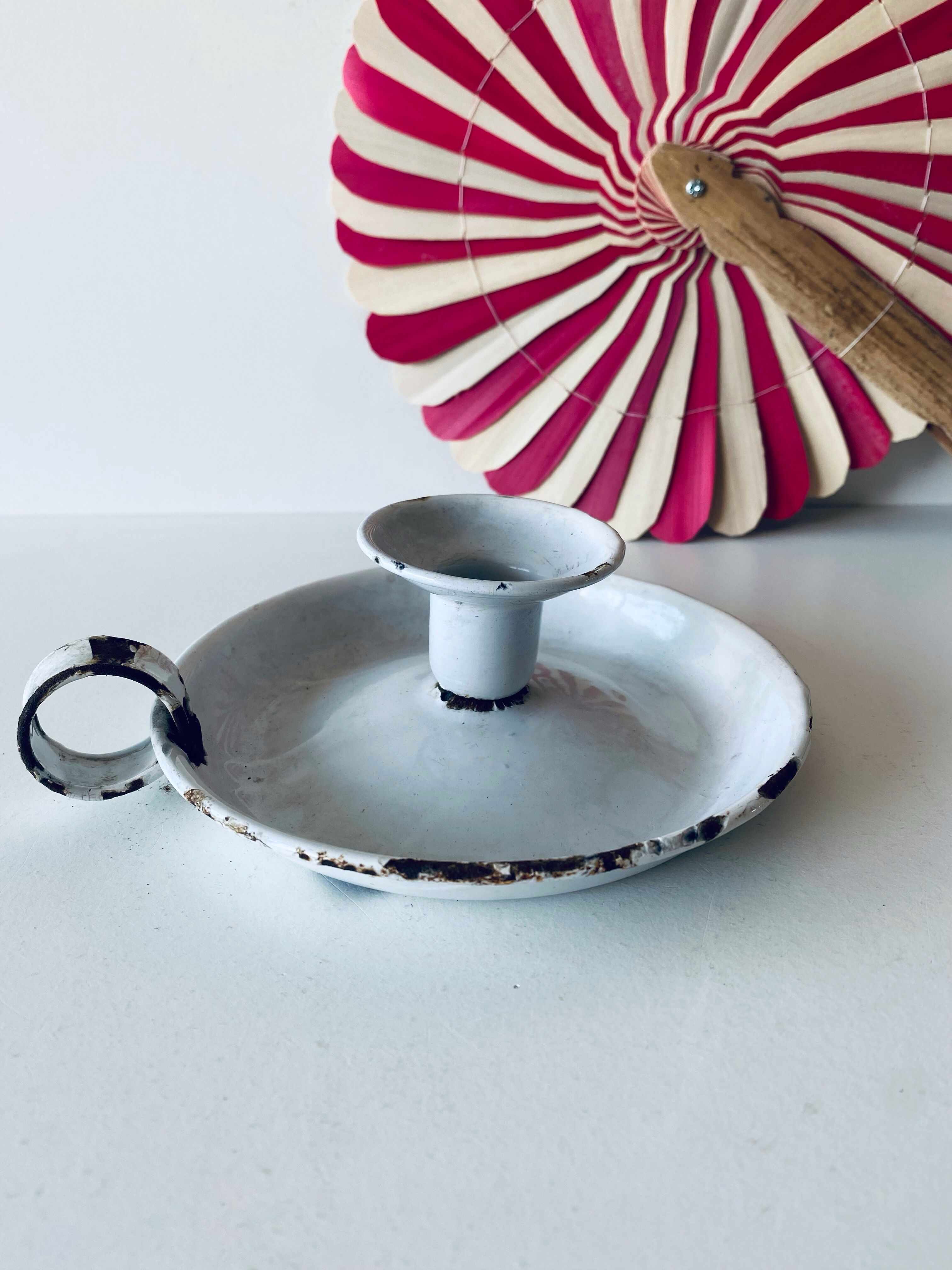 White enamelled candle holder