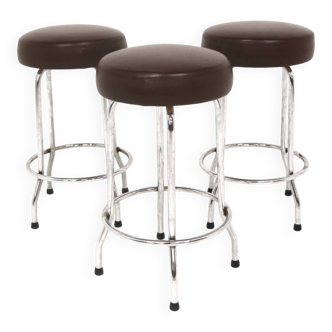 Set of 3 bar stools in faux leather, Johanson Design, Markaryd, Sweden, 1970.