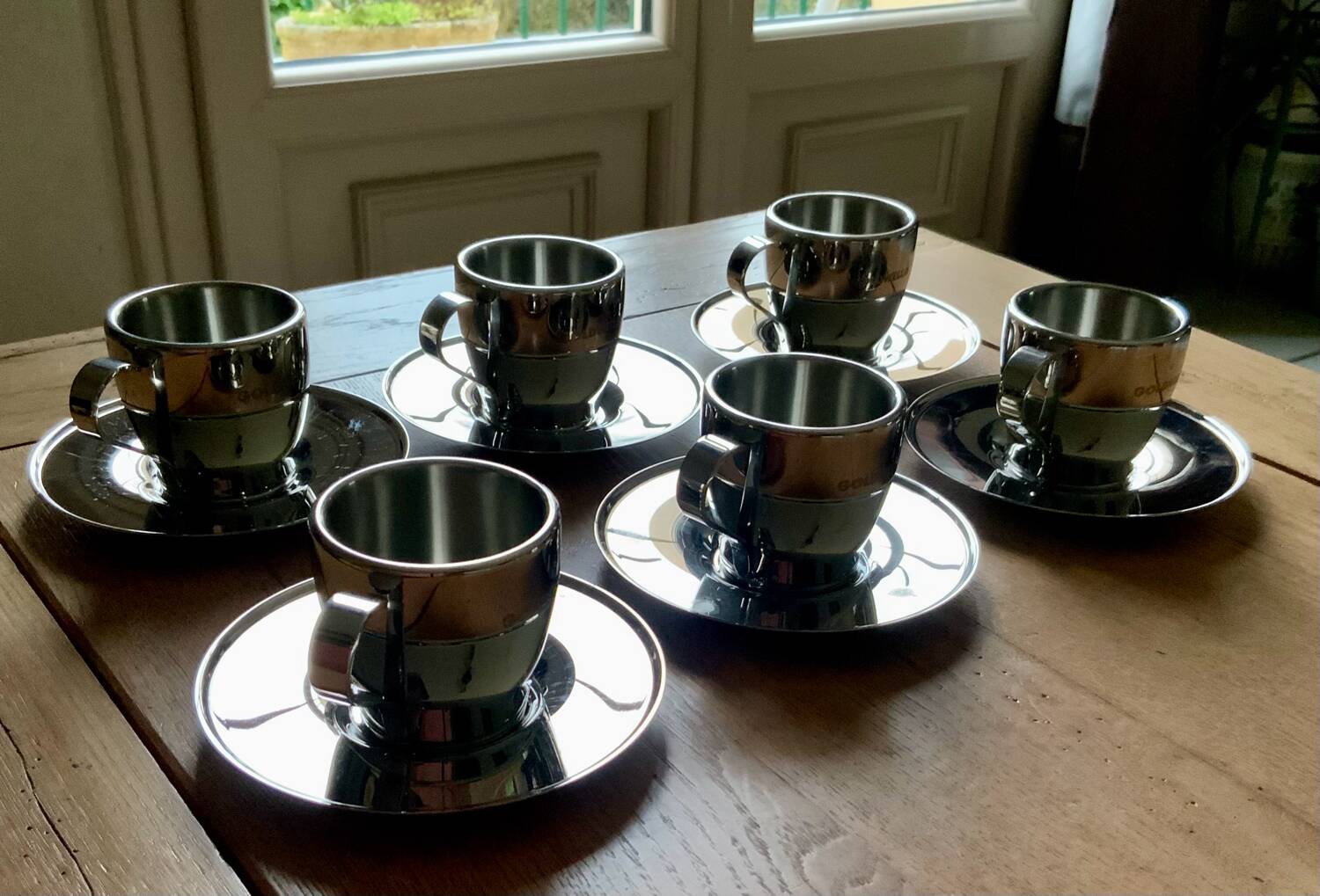 Set of 6 "Space Age" mirror polished stainless steel espresso cups - Sola Swi