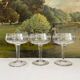 3 antique crystal champagne coupes with engraved decoration