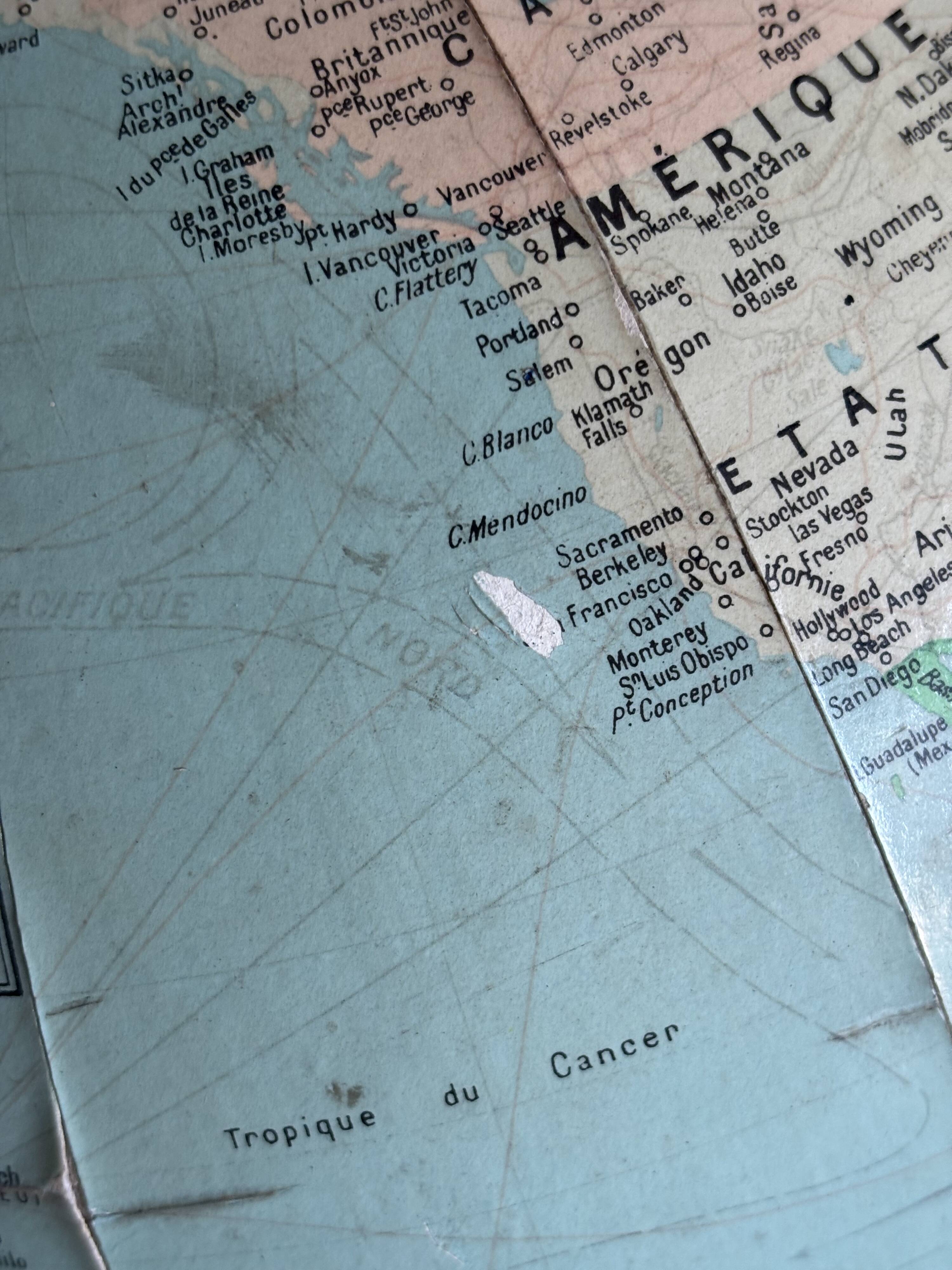 Vintage 1960 globe terrestrial world map Girard Barrère - 33 cm