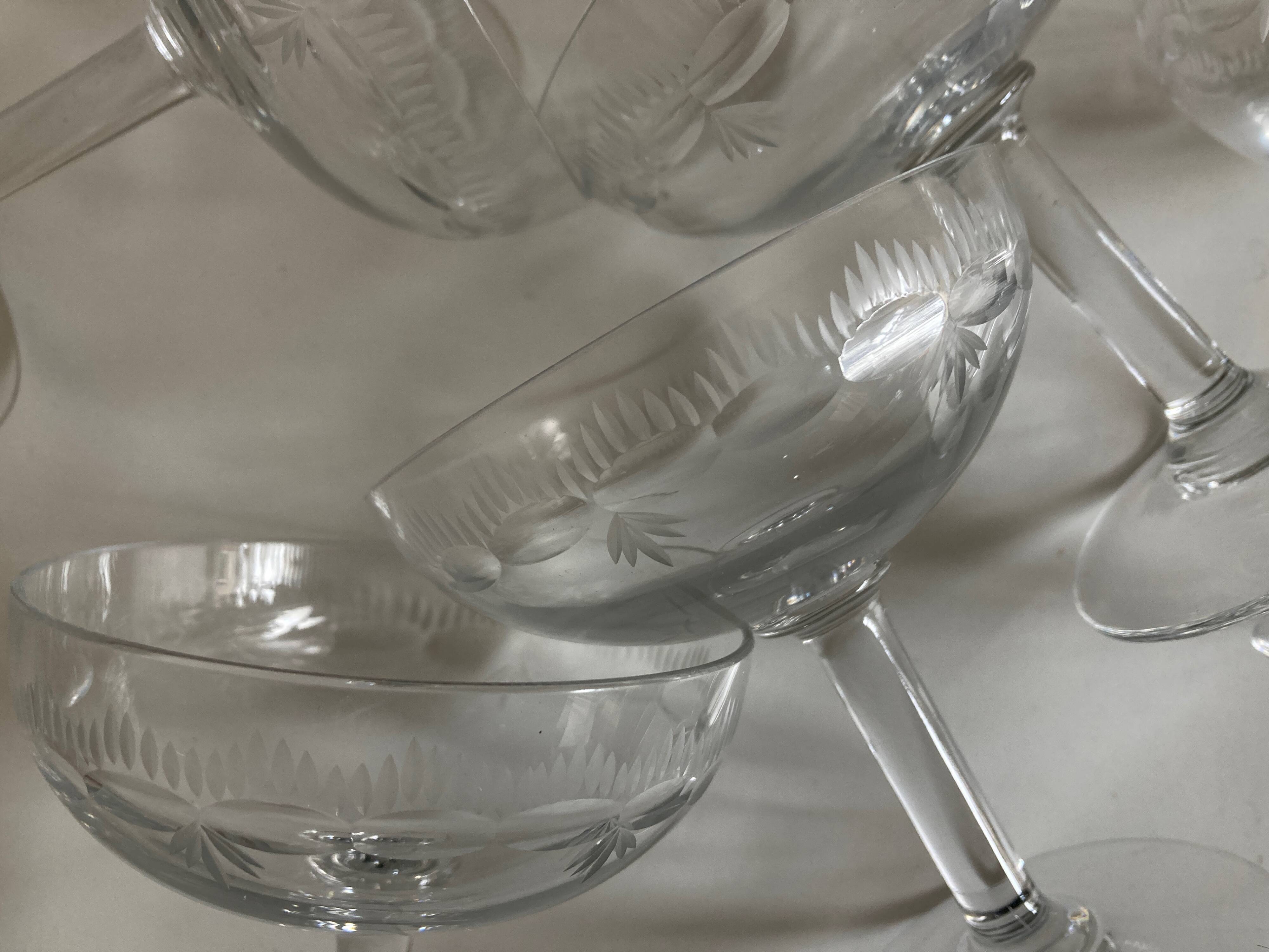 Set of 6 faceted cut crystal champagne glasses, Napoleon III style