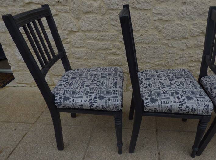 4 Louis XVI style chairs in black aged effect, Completely revamped