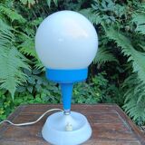 Space Age ball lamp in white opaline and blue plastic, 1970s