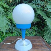 Lampe boule Space Age en opaline blanche et plastique bleu, année 1970