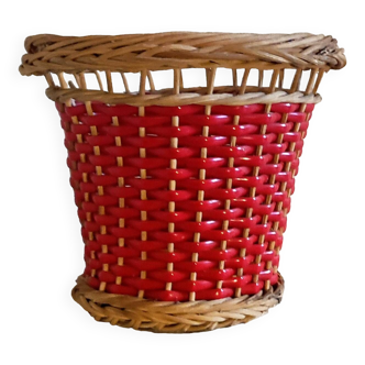 Cache-pot en rotin tressé & scoubidou