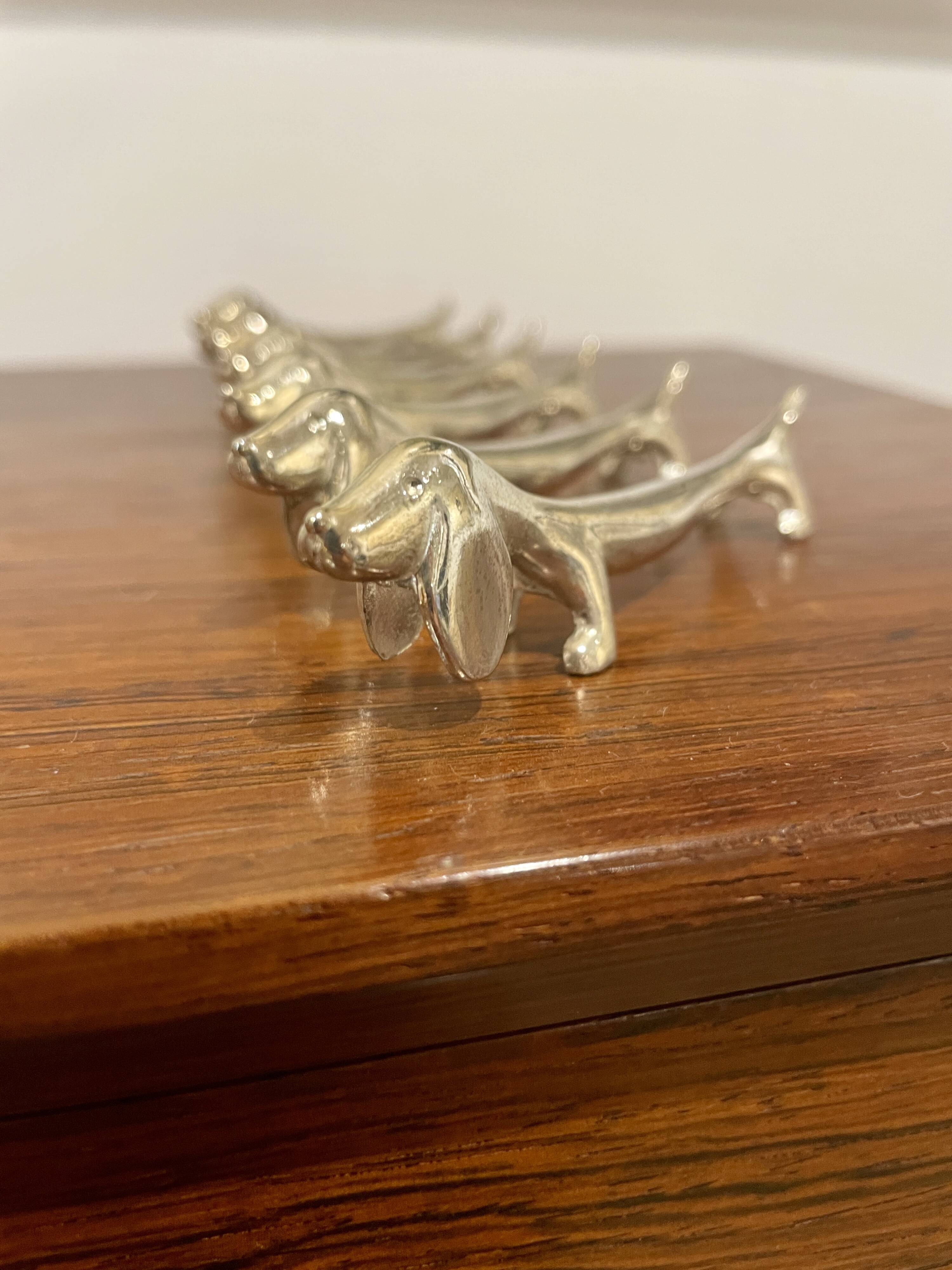 6 Silver-Plated Metal Dachshund Knife Holders