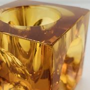 Bougeoir ice cube verre ambré années 60