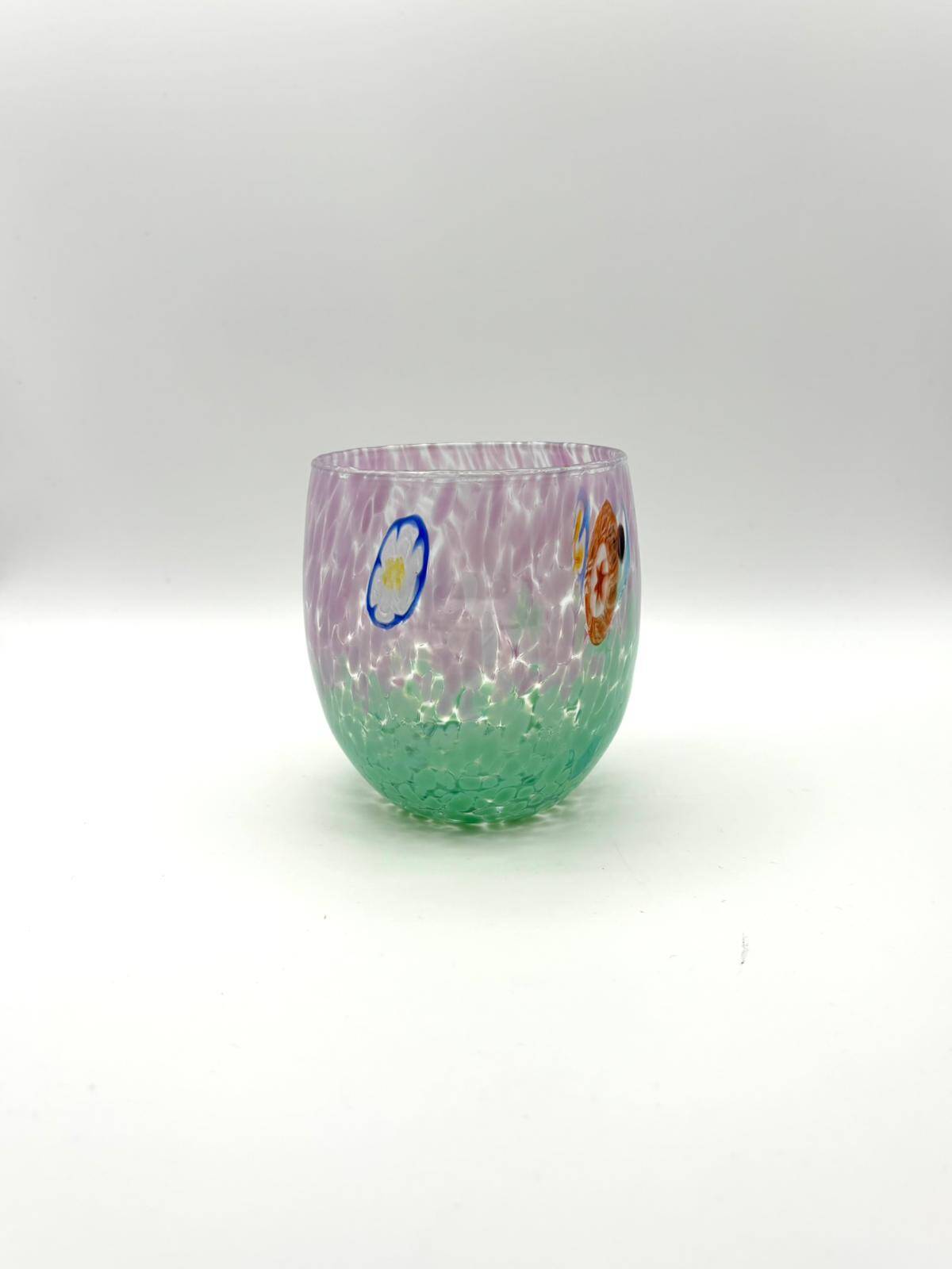 Set of 6 blown glass glasses with Effetre Murano murrine.