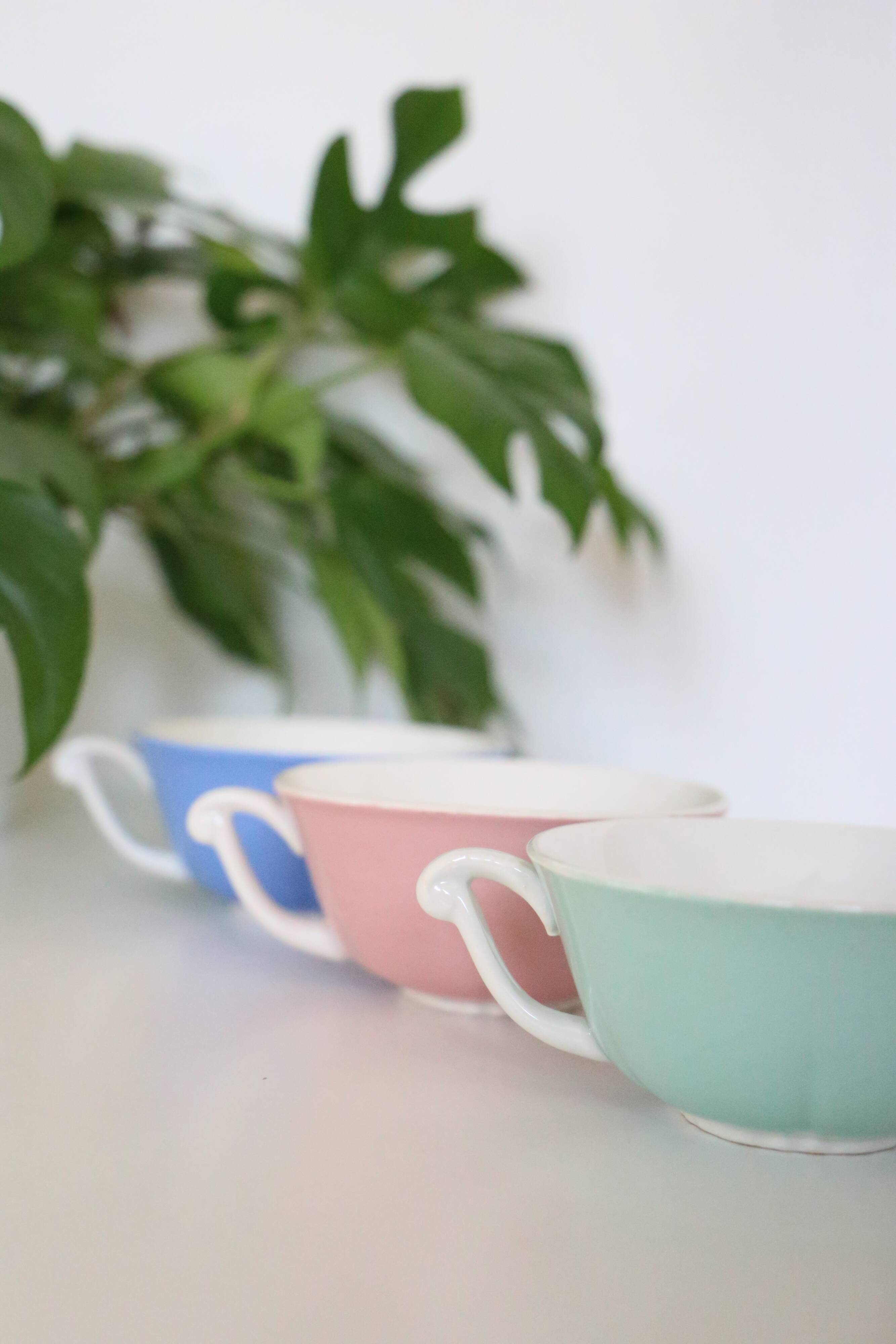 Set of 3 cups Moulin des Loups, vintage, French