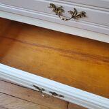 Dresser repainted in off-white and grey-pink colours.