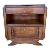 Art Deco bedside table in walnut, black marble top, circa 1920.